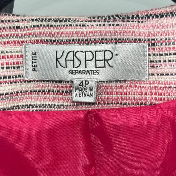 Kasper women's 4P Pink Black White Tweed Open Front Blazer - Picture 4 of 5